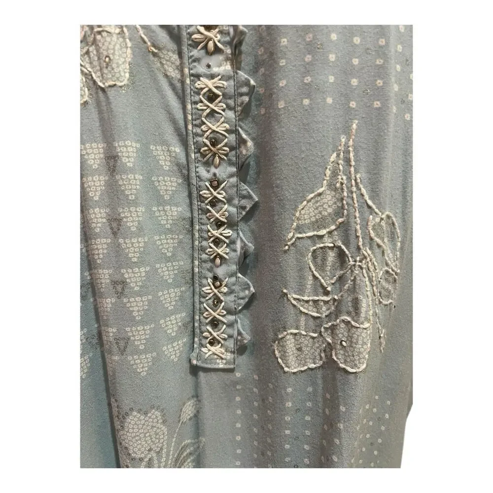 Unbranded Coverup Dress Blue Lovely Embroidered Beaded Detail L Fits Like Small